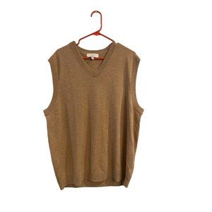 Turnbury Men's XL Extra Fine Merino Wool Knit Sweater V-Neck Vest Tan Beige